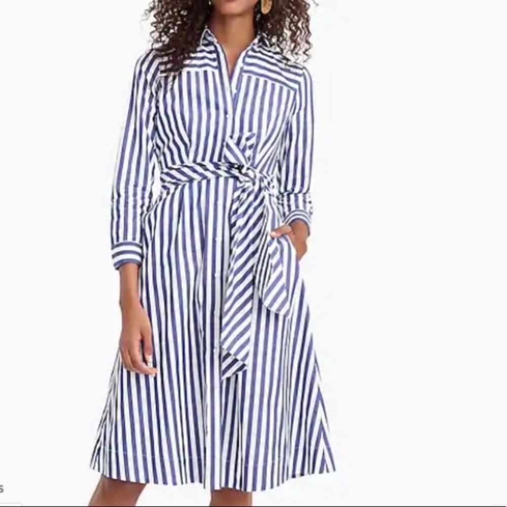 J. Crew striped Midi shirt dress tie waist